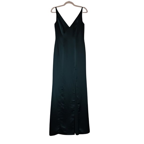 NEW‎ After Six Draped Cowl-Back Princess Line Dress Front Slit Evergreen Size 2 - Picture 3 of 14